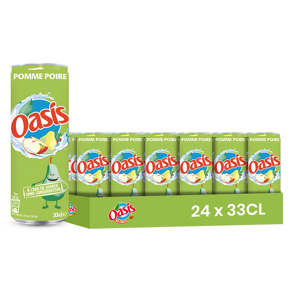 Oasis Pomme Poire – Pack de 24 Canettes (24 x 33cl) | Saveurs Douces & Rafraîchissantes