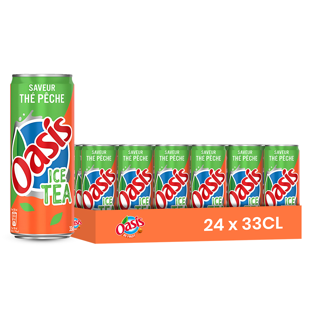 Oasis Thé Pêche – Pack de 24 Canettes (24 x 33cl) | Infusion Thé Glacé & Fruits