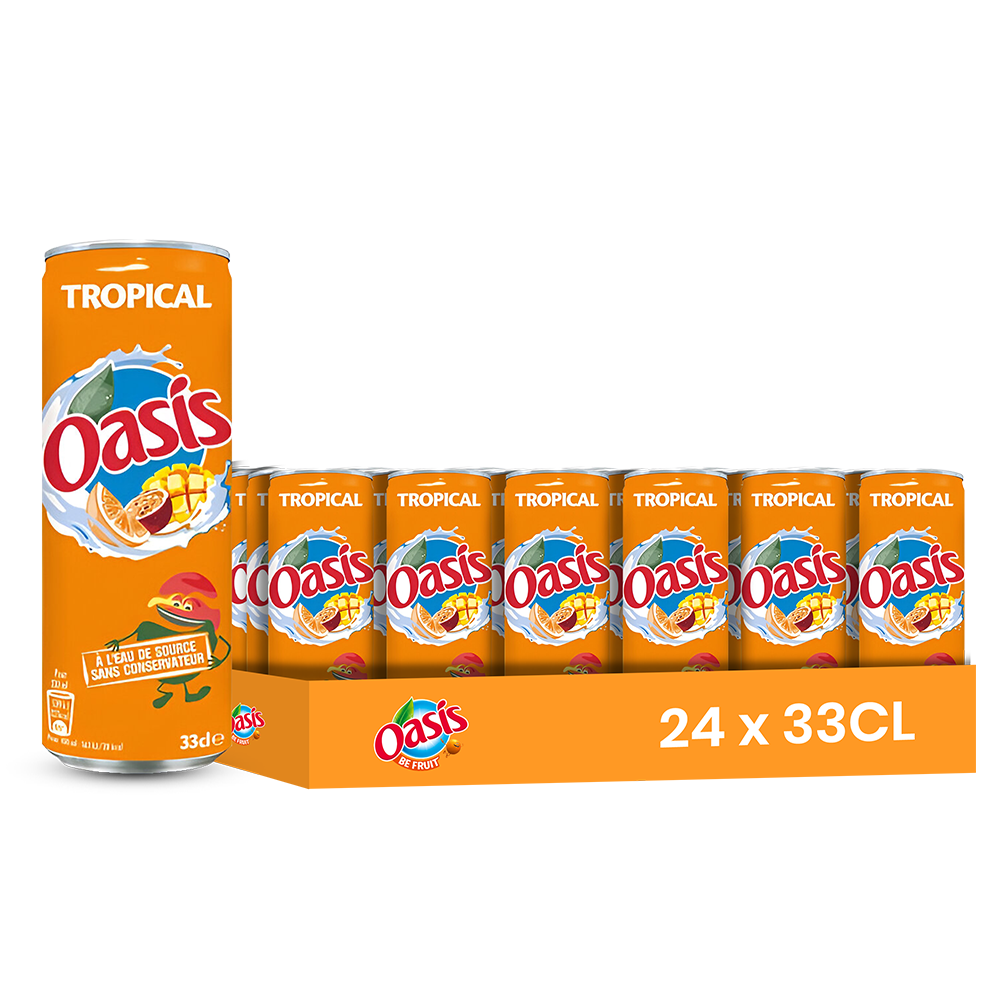 Oasis Tropical – Pack de 24 Canettes (24 x 33cl) | Saveur Exotique Sans Gaz