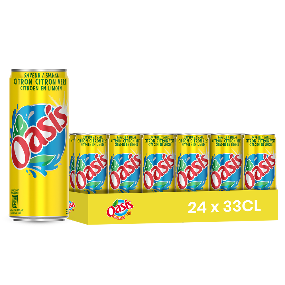 Oasis Citron & Citron Vert – Pack de 24 Canettes (24 x 33cl) | Boisson Fruitée Sans Bulles